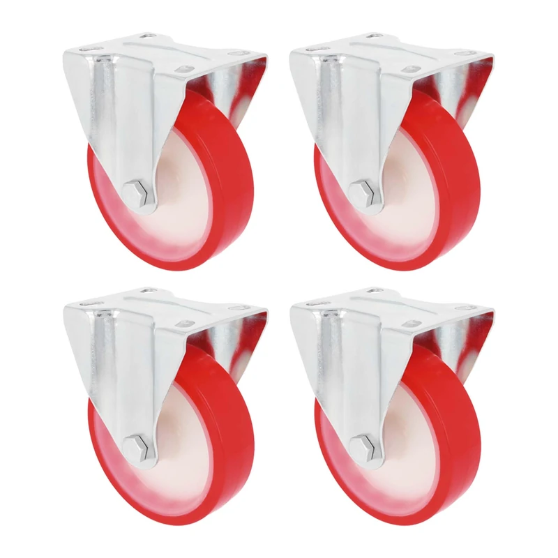 Amig - Set of 4 Fixed Wheels | Diameter 125 mm | Metal Plate | Maximum Weight 170 kg | for Moving Heavy Furniture or Household Appliances | Roller Bearings | White Nylon Core | Red Polyurethane