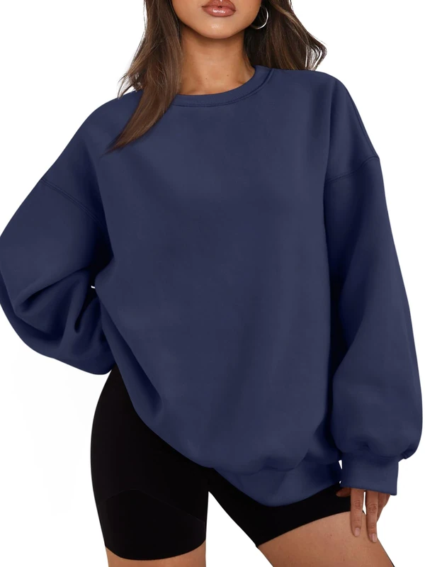 EFAN Womens Oversized Sweatshirts Hoodies Fleece Crew Neck Pullover Sweaters Casual Comfy Fall Fashion Outfits Clothes 2024, Darkblue, S