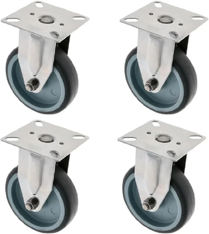 Amig - Set of 4 Rigid Wheels | Diameter 100 mm | with Stainless Steel Mounting Plate | Maximum Load 90 kg | for Moving Heavy Furniture | Roller Bearings | Polypropylene Core | Black Rubber
