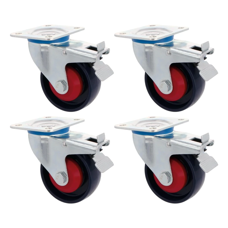 Amig - Pack of 4 Brake Castors | Diameter 100 mm | Swivel Castors with Metal Plate | Maximum Weight 250 kg | for Heavy Furniture or Industrial Carts | Ball Bearings | Nylon Core | Blue