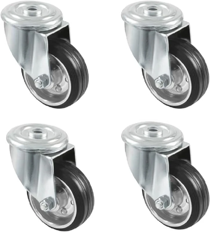 Amig - Set of 4 Furniture Castors | Diameter 125 mm | Rotating Castors without Mounting Plate | Maximum Load 120 kg | For Moving Heavy Furniture | Roller Bearings | Metal Core | Black Rubber