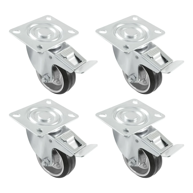 Amig - Pack of 4 Casters With Brake For Furniture - Ø 125 mm - Swivel Casters With Mounting Plate - Maximum Weight 120 kg - For Moving Heavy Furniture - Roller Bearings - Metal Core - Black Rubber