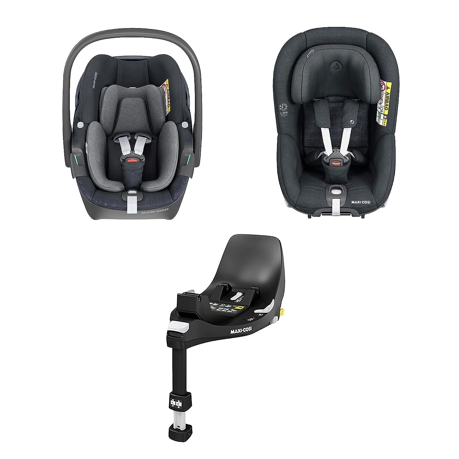 Maxi-Cosi FamilyFix 360 i-Size Base, Pebble 360 i-Size Baby Car Seat, Pearl 360 i-Size Toddler Car Seat Bundle - One-Hand FlexiSpin Rotation, Click & Go Installation, 0-4 Years, 40-105 cm, Graphite
