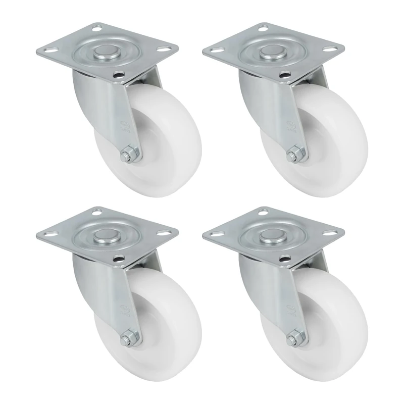 Amig - Set of 4 Swivel Castors with Metal Bracket | Diameter 125 x 38 mm | Maximum Load 230 kg | for Moving Heavy Furniture | Roller Bearings | Nylon Core | White