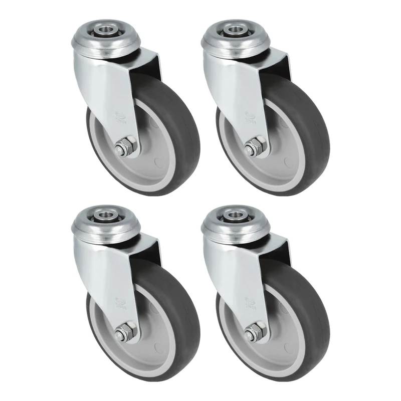 Amig - Set of 4 Wheels | Diameter 100 x 27 mm | Rotating Wheels with Stainless Steel Plate and Hole | Maximum Load 90 kg | for Moving Heavy Furniture | Polypropylene Core | Black Rubber