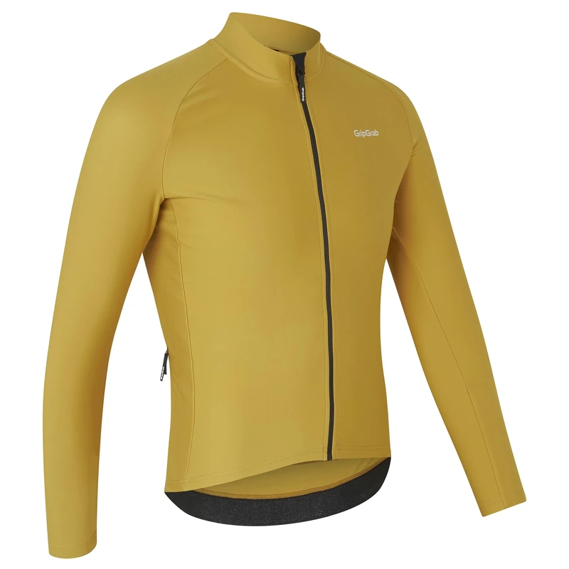 GripGrab PACR Thermal Long Sleeve Cycling Jersey for Men Road MTB Gravel Bike Cycle Top Full Zip Fleece Biking Shirt Mustard Yellow