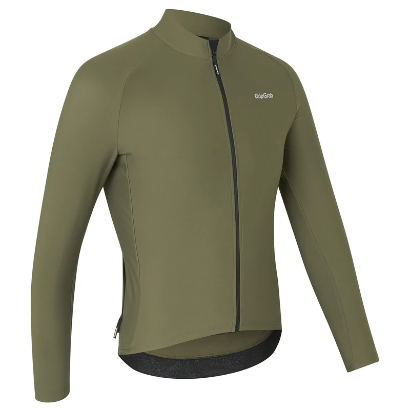 GripGrab PACR Thermal Long Sleeve Cycling Jersey for Men Road MTB Gravel Bike Cycle Top Full Zip Fleece Biking Shirt Olive Green