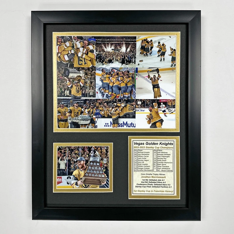Legends Never Die, Inc. Vegas Golden Knights | 2022-2023 Stanley Cup Champions | Framed Photo Collage | 2 Sizes and Styles | (Mosaic, 12"x15")