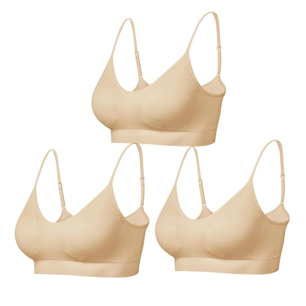 Comfyin Padded Bralette for Women Straps Sleep Bras Seamless Yoga Sport Bras 3 Pack,3+Beige,XL