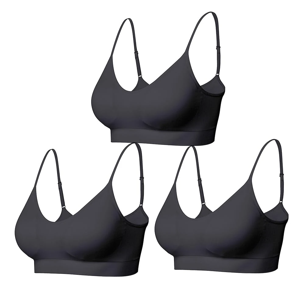 Comfyin Padded Bralette for Women Straps Sleep Bras Seamless Yoga Sport Bras 3 Pack,3+Black,M