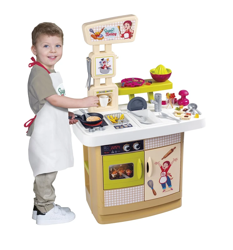Smoby - Super Benny The Delicious Kitchen, 7600310916, 3 Years, Really Cooking Accessories, Apron Included, 32 Accessories, Recipe Book