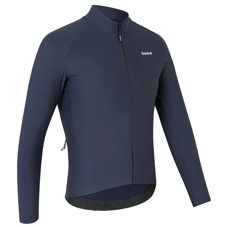 GripGrab PACR Thermal Long Sleeve Cycling Jersey for Men Road MTB Gravel Bike Cycle Top Full Zip Fleece Biking Shirt Navy Blue