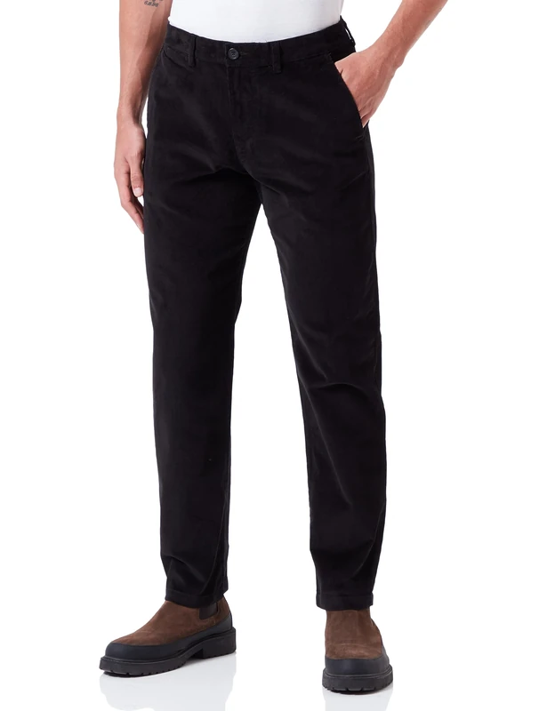 SELECTED HOMME Male Straight Leg Trousers Cord, Black, 32 W/32 L