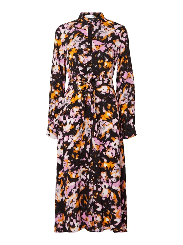 SELECTED FEMME SLFIRENE LS Ankle AOP Shirt Dress NOOS, Black/AOP: AOP, 10
