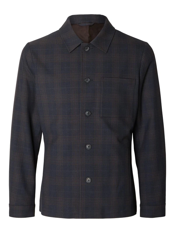 SELETED HOMME Men's Slh-Robert of The Hybrid BLZ Noos Jacket, Navy Blazer/Checks:Brown, M