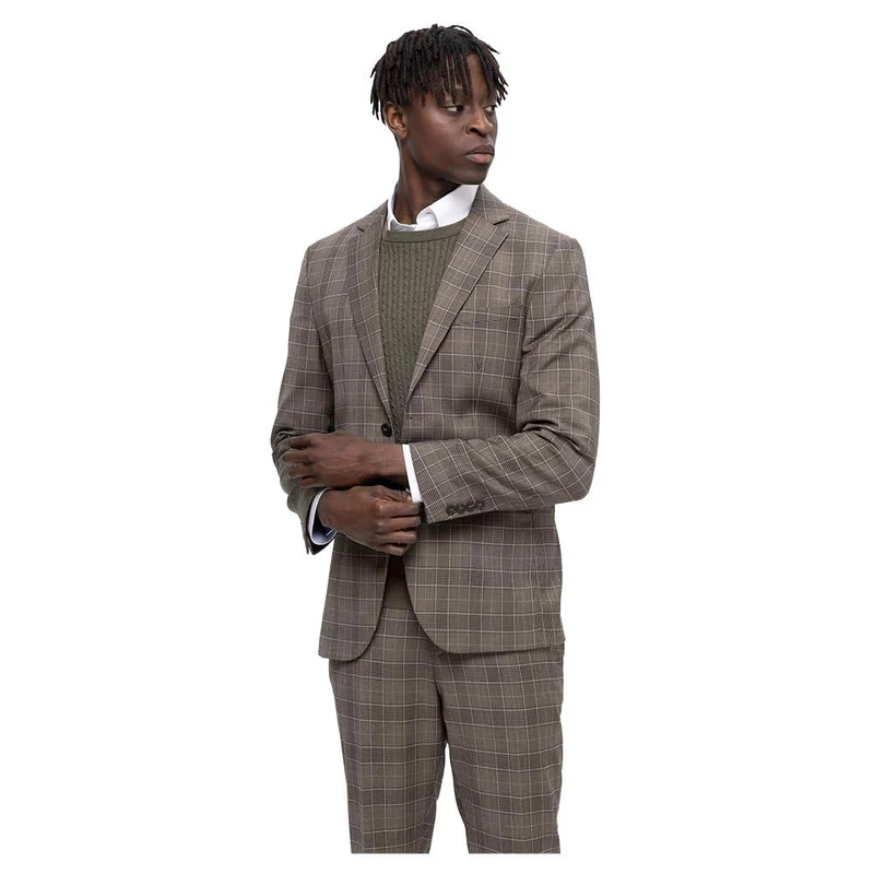 SELETED HOMME Men's Slhslim-Neil Brown BLZ B Noos Jacket, Chinchilla/Checks: Light Blue, 90