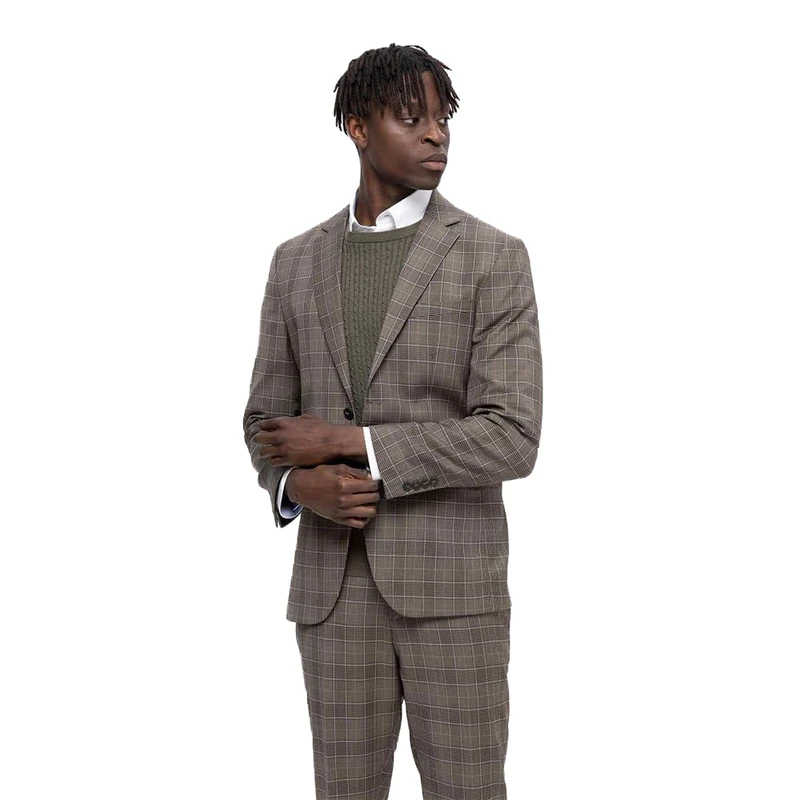 SELETED HOMME Men's Slhslim-Neil Brown Check BLZ B Noos Jacket, Chinchilla/Checks:Light Blue, 42R