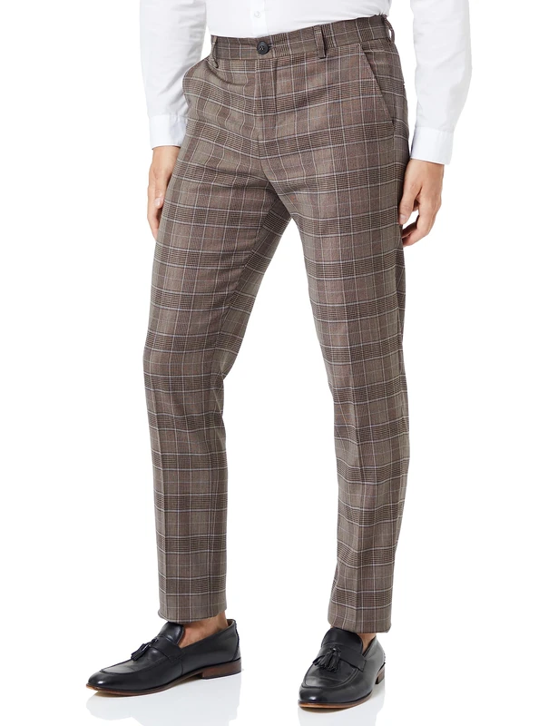 SELETED HOMME Men's SLHSLIM-Neil Brown Check TRS B NOOS Pants, Chinchilla/Checks:Light Blue, 46