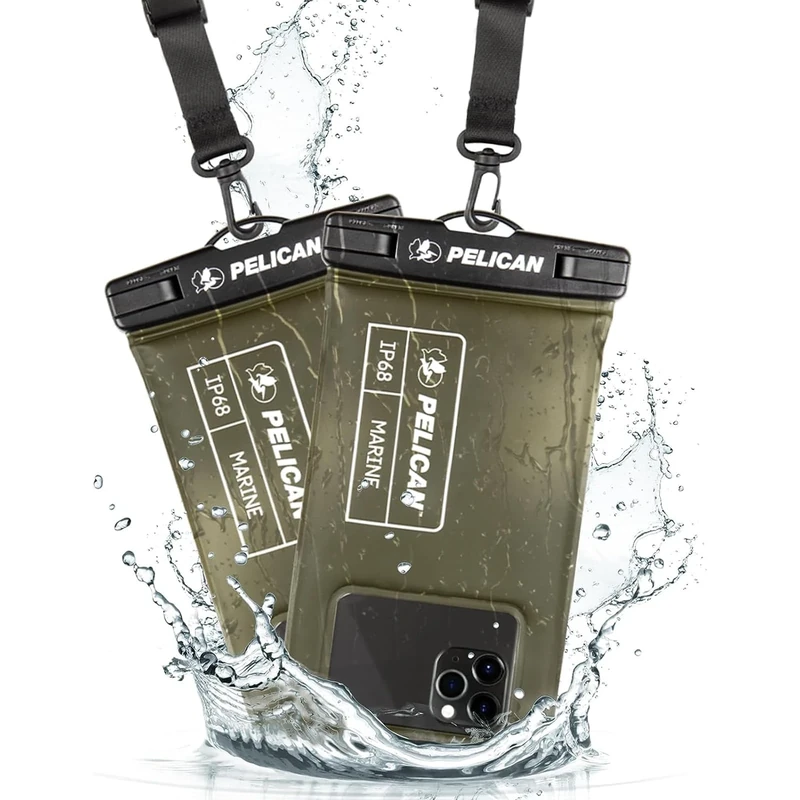CASE-MATE 2 Pack Marine - IP68 Waterproof Phone Pouch/Case (Regular Size) - Floating Waterproof Phone Case for iPhone 14 Pro Max / 13 Pro Max / 12 Pro Max / 11 / S23 - Detachable Lanyard - OD Green