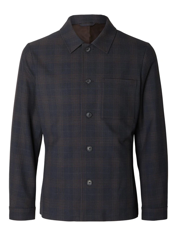 SELETED HOMME Men's SLH-Robert des Hybrid BLZ NOOS Jacket, Navy Blazer/Checks: Brown, L, Navy Blazer/Checks: Brown, L