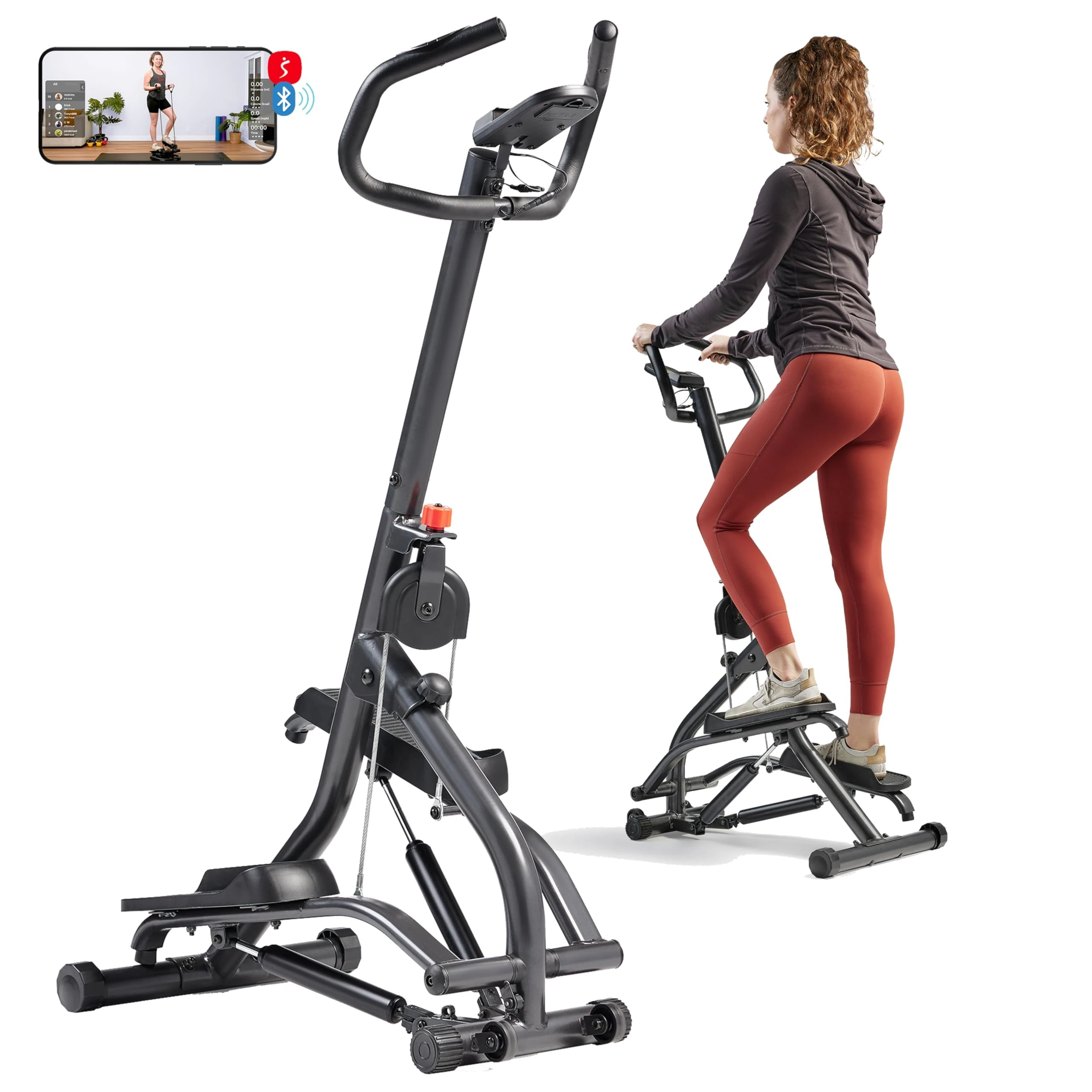Sunny Health & Fitness Stair Stepper w/Handlebar, Extended Step Range Machine for Climbing Exercise, Compact, Height-Adjustable, Low-Impact & SunnyFit App Enhanced Bluetooth Connectivity – SF-S021001