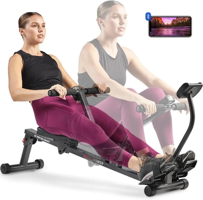 Sunny Health & Fitness Smart Compact Adjustable Rowing Machine, 12 Levels Adjustable Resistance, Complete Body Workout, Connect via Bluetooth with Exclusive SunnyFit App - SF-RW1205SMART