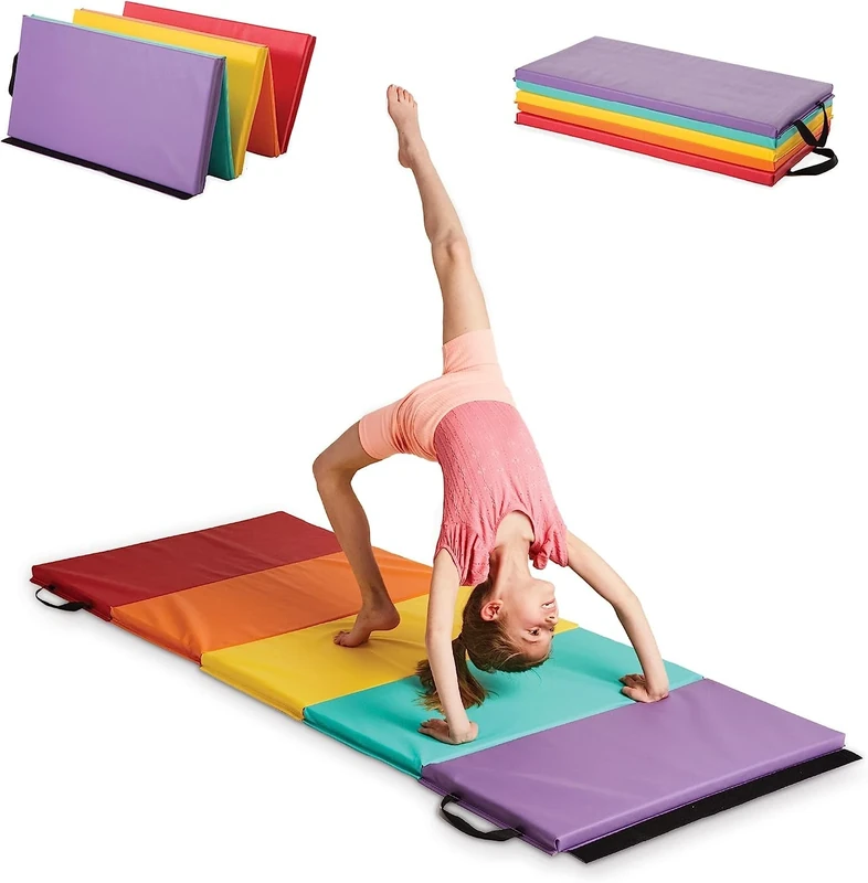 RAINBOW Folding Gym Mat, Gymnastics Tumbling with Carrying Handles, Thick Exercise, Foldable Tumbling Mat for Kids, Padding for MMA, Gymnastics, Activity Play and Home Gym
