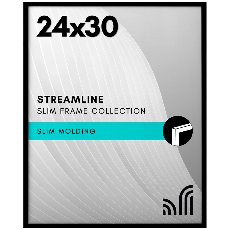Americanflat 24x30 Picture Frame with Polished Plexiglass - Streamline Collection - Thin Border Picture Frame for Wall Display - Hanging Hardware Included - Black