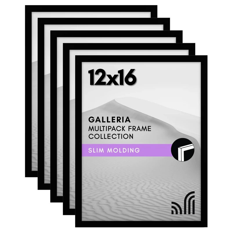 Americanflat 12x16 Picture Frame with Polished Plexiglass - Set of 5 - Galleria Collection - Gallery Wall Frame Set for Wall Display - Black