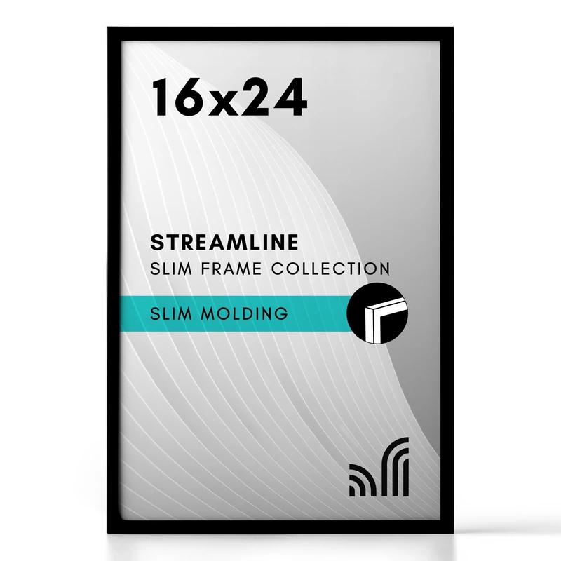 Americanflat 16x24 Poster Frame with Polished Plexiglass - Streamline Collection - Thin Border Picture Frame for Wall Display - Hanging Hardware Included - Black