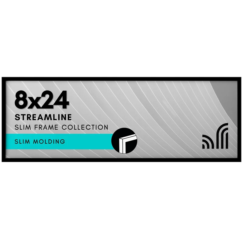 Americanflat 8x24 Picture Frame with Polished Plexiglass - Streamline Collection - Thin Border Picture Frame for Wall Display - Hanging Hardware Included - Black