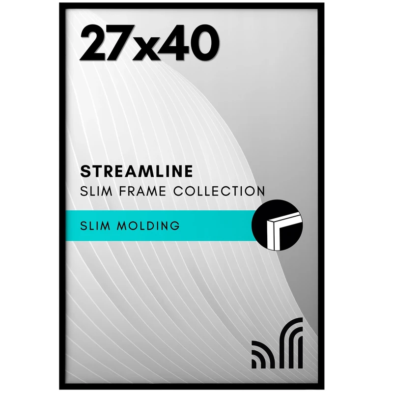 Americanflat 27x40 Picture Frame with Polished Plexiglass - Streamline Collection - Thin Border Picture Frame for Wall Display - Hanging Hardware Included - Black