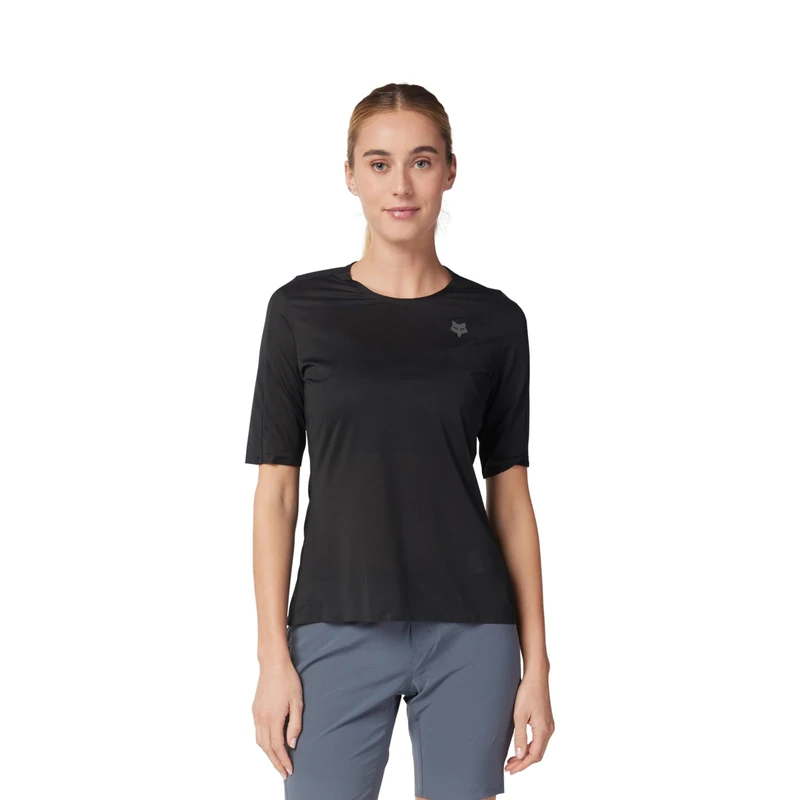 Fox Racing Women's Flexair Ascent Short Sleeve Jersey Shirt, Black, Large - Image 1