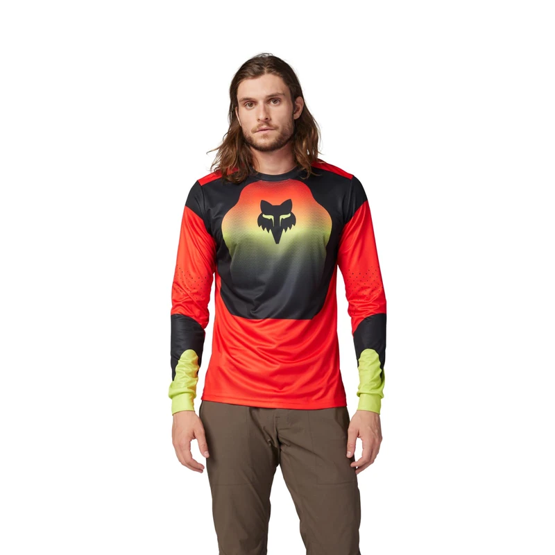 Fox Racing Men's Ranger Long Sleeve Jersey Shirt, Red/Yellow Revise, Medium