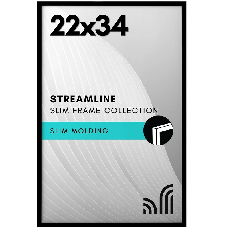 Americanflat 22x34 Poster Frame with Polished Plexiglass - Streamline Collection - Thin Border Picture Frame for Wall Display - Hanging Hardware Included - Black
