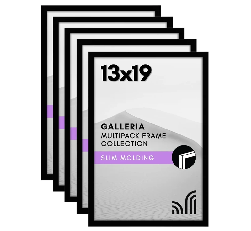 Americanflat 13x19 Picture Frame with Polished Plexiglass - Set of 5 - Galleria Collection - Gallery Wall Frame Set for Wall Display - Black