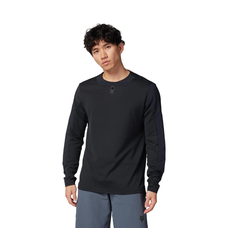 Fox Racing Defend LS Jersey - Long Sleeve Mountain Bike Jersey, TruDri Fabric, Relaxed Fit for Elbow Guards, Recycled Materials, Podium-Proven Race Performance, Color: Black, Size: XL