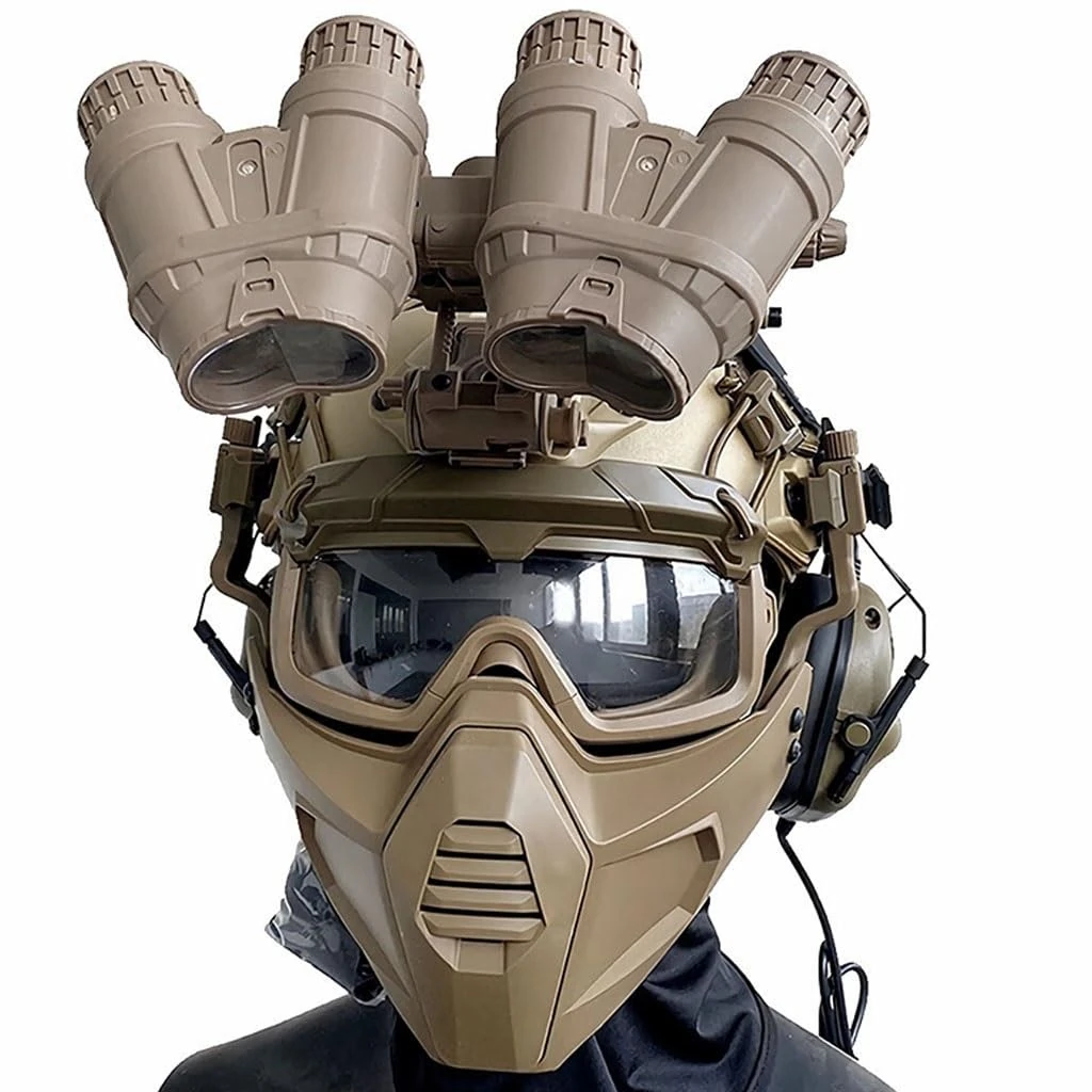 CZMYCBG Fast Paintball Helmet Set, with Tactical Headset, NVG Model, Metal L4G24, Military Flashlights, for Outdoor Airsoft Hunting CS (Color : Tan, Size : L)