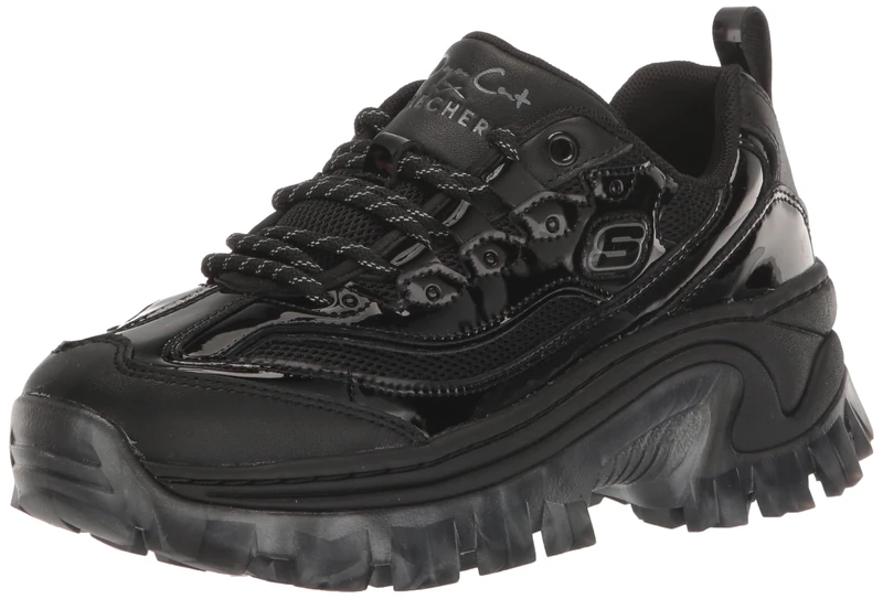 Skechers Women's HI-RYZE DOJA'LITE Shine Trainers, Black Patnet Leather/Durabuck/Mesh Trim, 3 UK