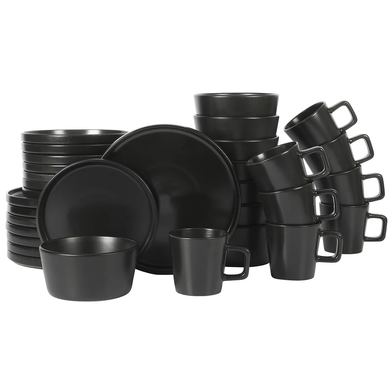 Gibson Soho Lounge Bowery 32 Piece Matte Black Stoneware Dinnerware Set - Service for 8
