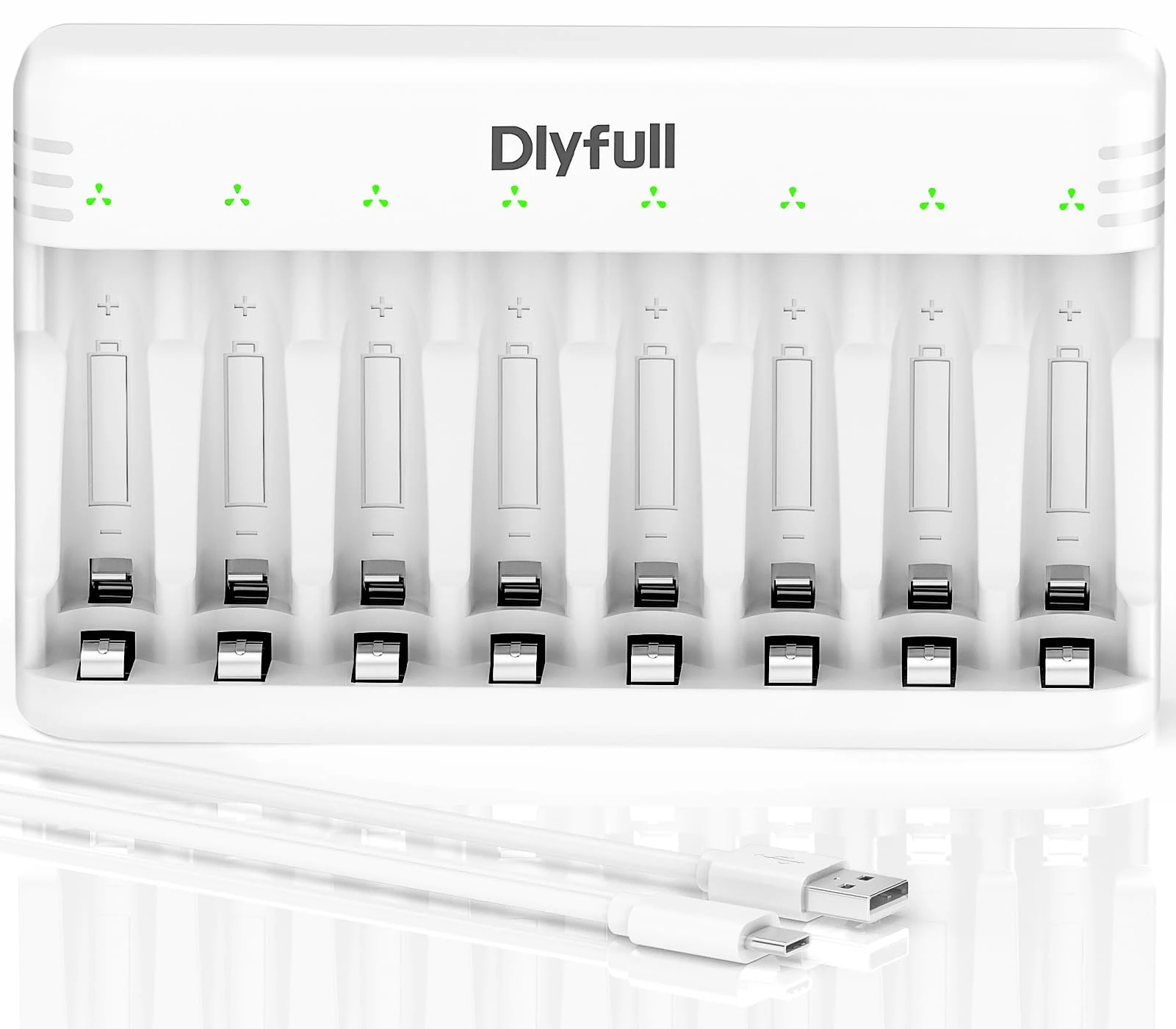 Dlyfull 8 Slot AA AAA Battery Charger for 1.2V Ni-MH/CD Batteries, Rechargeable Battery Charger with Automatic Stop Charging Function, USB-C Cable Included