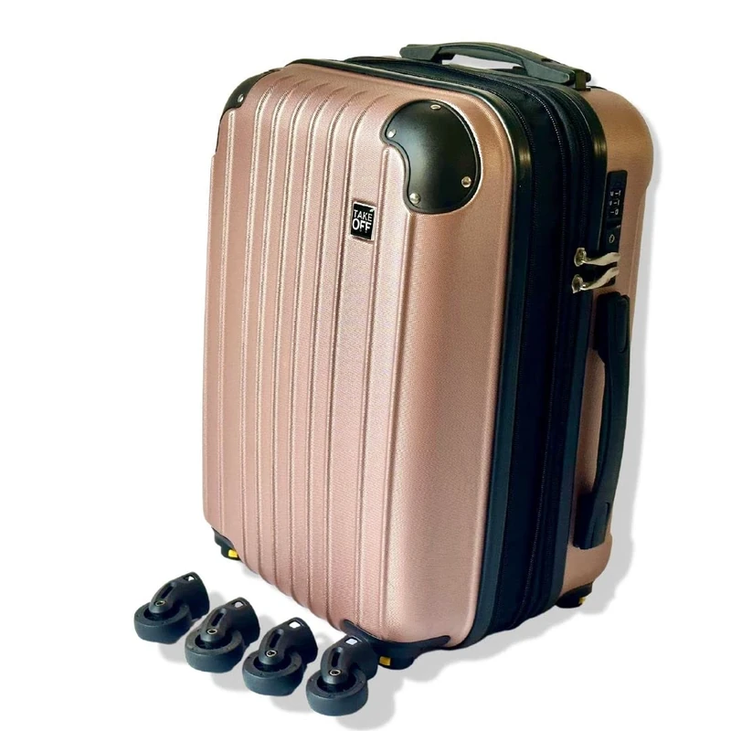 Take OFF Luggage 18 Inch Personal Item Removable Wheels Suitcase 2.0 Converts from Carry On Into Under The Seat Luggage and Fits Into Airline Personal Item Sizer, Rose Gold, 18 inch - 2.0, Hardside