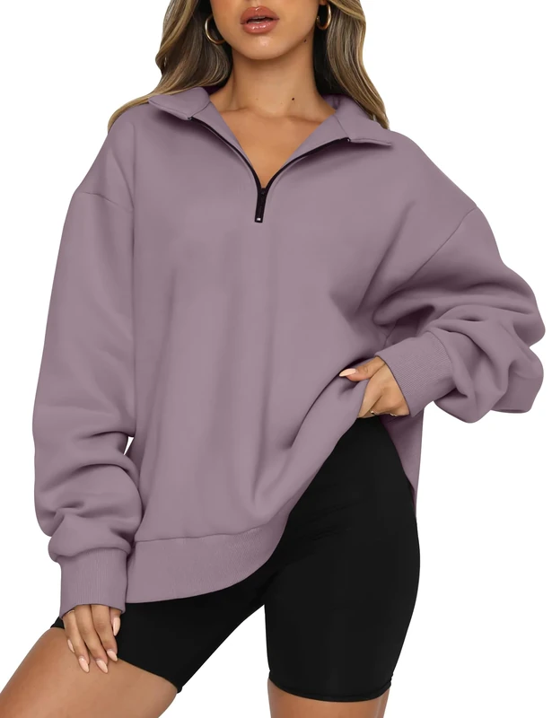 Trendy Queen Womens Oversized Sweatshirts Hoodies Half Zip Pullover Fall Fashion Outfits 2023 Y2k Clothes, Nutmeg, XL