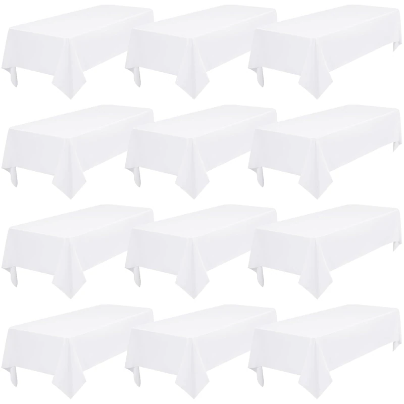 FXKS 12 Pack Rectangle Tablecloth 60 x 102 inch White Polyester Table Cloth for 6 Feet Tables,Washable Fabric Stain and Wrinkle Resistant Table Covers for Wedding Parties Banquet Kitchen