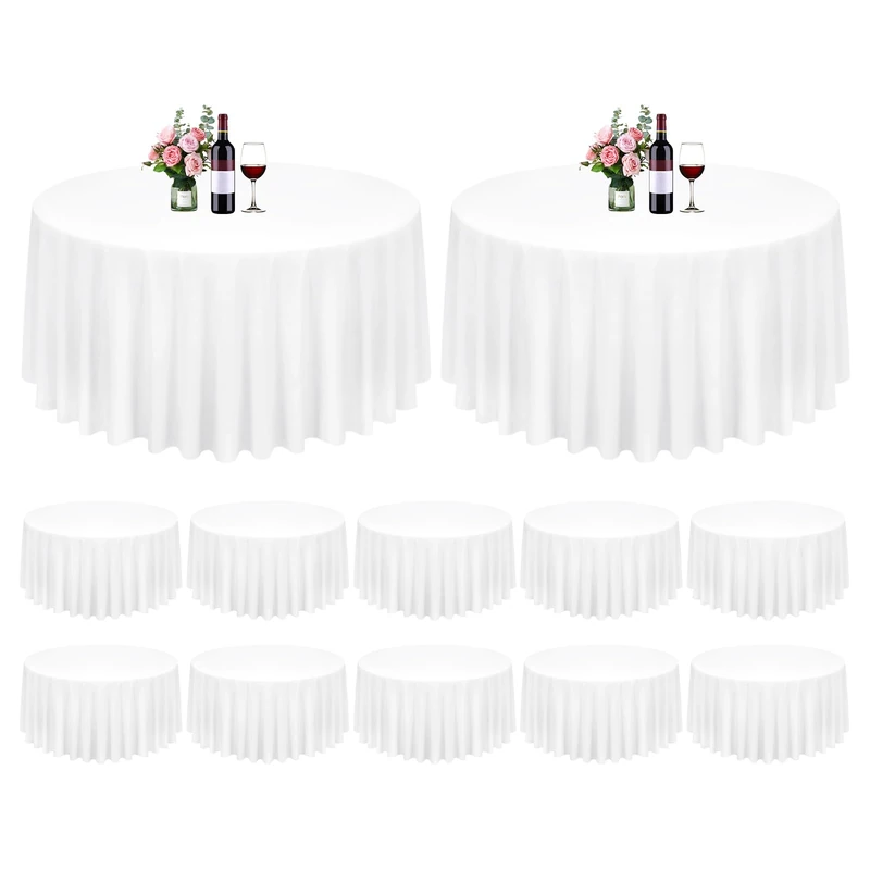 FXKS 12 Pack White Round Tablecloths 120 Inch, Heavy Duty Polyester Circle Table Cloth, Stain & Wrinkle Resistant, Opaque Professional Grade for Weddings, Parties, Banquets & Events