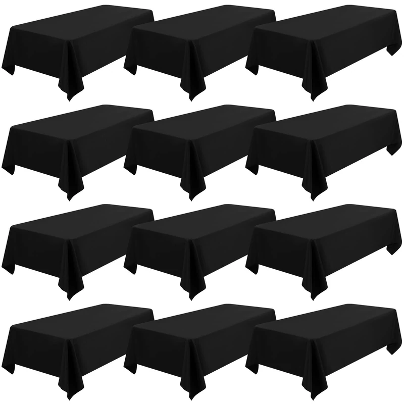 12 Pack Rectangle Tablecloth 60 x 102 inch Black Polyester Table Cloth for 6 Feet Tables,Washable Fabric Stain and Wrinkle Resistant Table Cover Table Clothes for Wedding Parties Banquet Kitchen