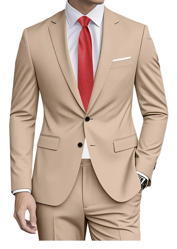 Datysum Men Suit 2 Piece Groomsmen Tuxedo Prom Blazer Slim Fit Suits Two Button Wedding Dress Jacket Pants Set with Tie, Champagne, L