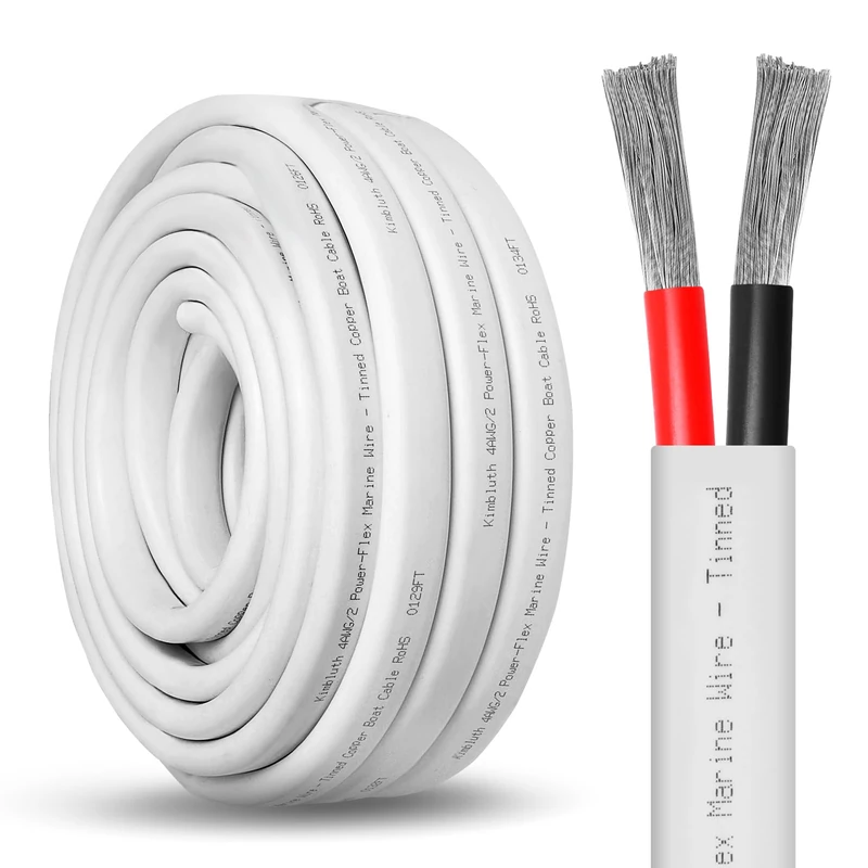 Kimbluth 4 Gauge Duplex Marine Wire Tinned Copper Boat Cable, 10ft 4 AWG Standard USA OFC Oxygen Free Copper Wire for Automotive Boat Speakers Solar Outdoors