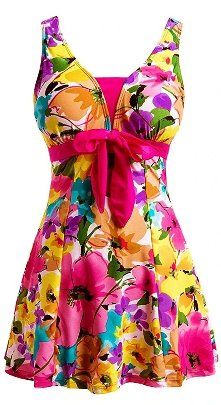 ECUPPER Plus Size One-Piece Swimsuit with Shorts - Deep Pink