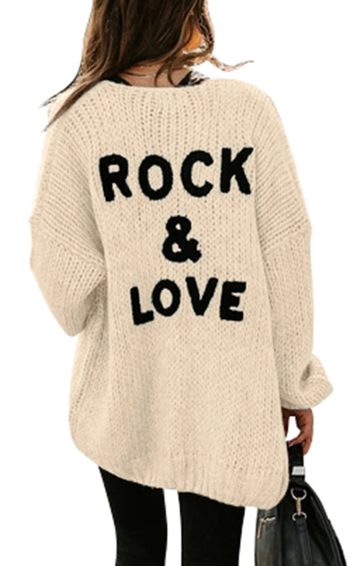 PRETTYGARDEN Women's Long Sleeve Open Front Knit Cardigans Sweaters Soft Loose Draped Coat Outerwear, Beige, M